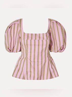 Stine Goya Wallpaper Stripe Puff Sleeve Top XS 🌸💚✨